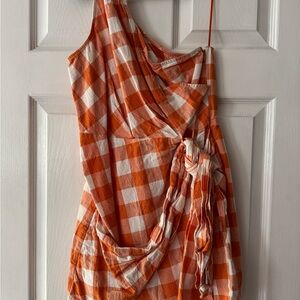 Orange and White Checkered Wrap Skort Dress